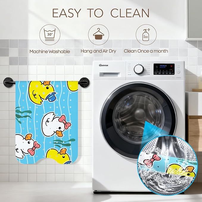 Omedecal Baby Bath Mat for Tub, Non Slip Kids Bath Shower Mat, 40 X 16 Inch Large Bathtub Mat with Drain Holes and Suction Cups for Toddlers, Machine Washable and Waterproof (Duck)