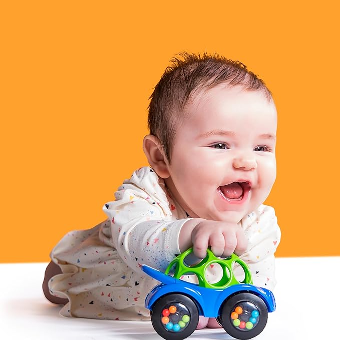 Bright Starts Oball Easy Grasp Rattle & Roll Toy Sports Car BPA-Free Infant Crawling Toy, Age 3 Months and up, Blue/Green (Pack of 6)