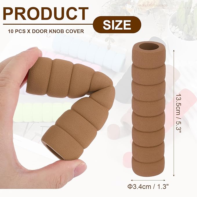 uxcell 10 Pcs Door Knob Cover, Safety Door Handle Protector Covers Anti-Collision Soft Spiral Door Knob Covers Foam Door Pull Cover for Bedrooms Bathrooms Offices Doors, Wooden