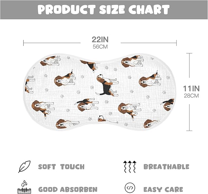 Qinllo 4 Pack Muslin Burp Cloths Beagle Dogs Paw White Cotton Baby Burp Cloths Extra Absorbent and Soft Burping Cloth for Newborn Babies Boys Girls 22x11 Inch