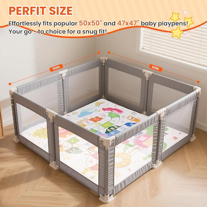 Duwenem Baby Play Mat for Floor,50x50 Inch Soft Padding Crawling Mat, Foldable and Machine Washable, Thick for Babies & Toddlers,Animal School