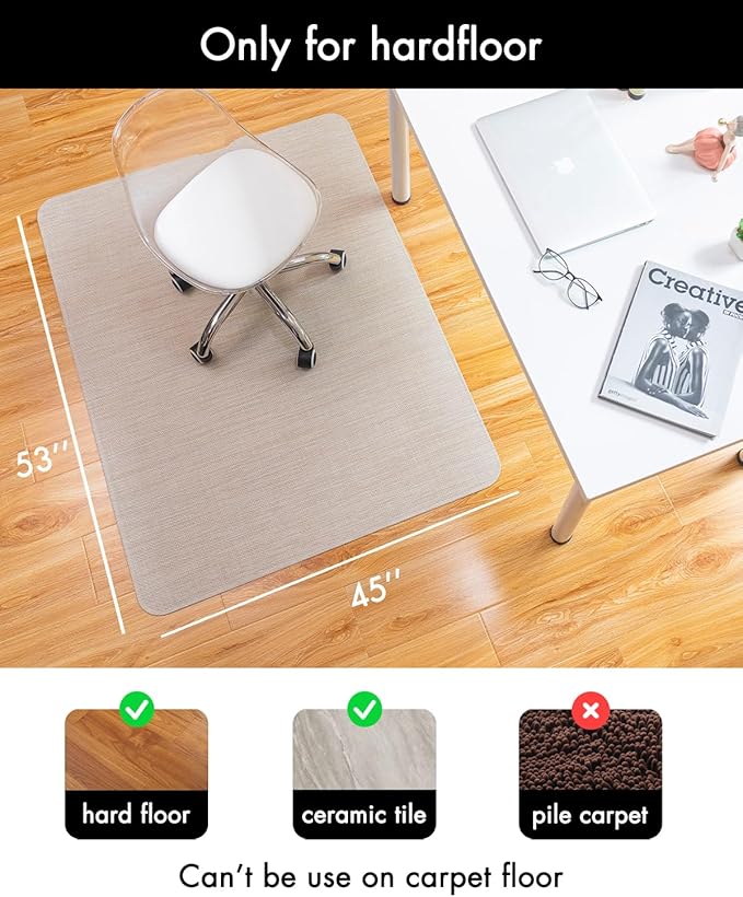 Baroyal Office Chair Mat for Hardwood Floor Under Desk Computer Rolling Chair Mat for Wood/Tile Floor Non-Slip Heavy Duty Desk Rug PVC Plastic Hard Floor Protector 45"x 53" (Parchment)
