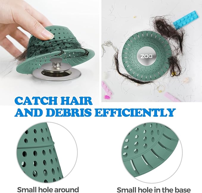 zaa Bathtub Drain Hair Catcher Green Silicone Collapsible Drain Protector for Pop-Up and Regular Drains of Shower Bathtub Tub Bathroom Sink