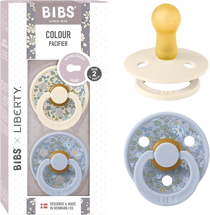 Bibs Colour Pacifier 2-Pack | BPA Free Soother, Round Nipple. Natural Rubber Latex,