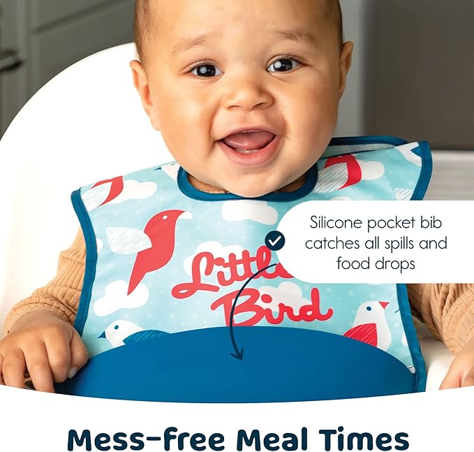 Tiny Twinkle Silicone Pocket Bibs - Waterproof, Food Catching, Mess-Proof Bibs for 6-24 Months Baby Boy and Girl, Toddlers