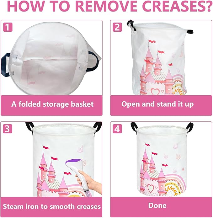 MAIZMZ Kids Hamper Pink Castle Storage Bins Organizer Toy Box Laundry Basket Large Canvas Collapsible Chest for Home/Dorm/Kitchen/Pet/Office/Closet/Shelf/Gift Baskets