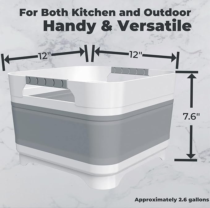 GIMWA Portable Camping Sink, Dish Tub for Outdoor Camp Sink Washing Bottles,Hands and Fruit,Foldable Wash Basin Gray JW1423GY, Medium
