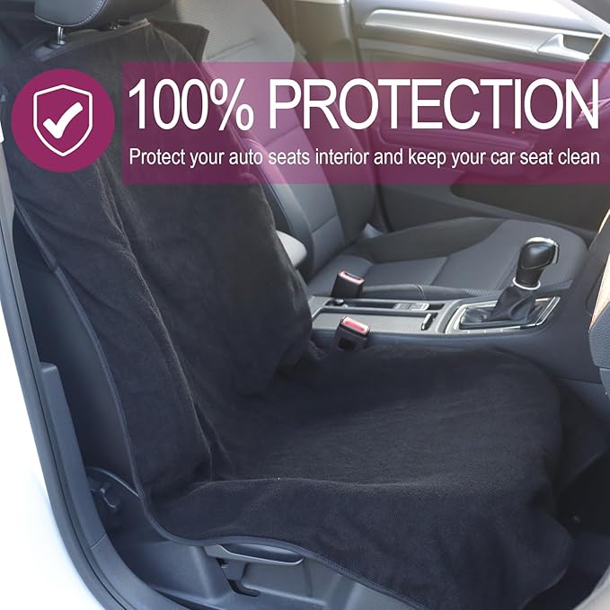LoyaGour Car Seat Towel Covers Front Seats Protector for Gym and Workout, Automotive Washable Driver Cars Seat Sweat Cover for Dog, Compatible with Tesla Model Y Juniper/3/X/S (Fleece Black, 1Pcs)