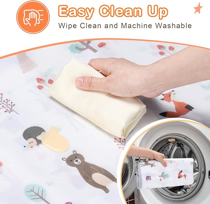 CLYMENE Splat Mat for Under High Chair | 51x51 Inch Anti-Slip Baby Splash Mat | Waterproof & Washable Spill Mat for Highchair Floor and Infant Play (Woodland Tale)