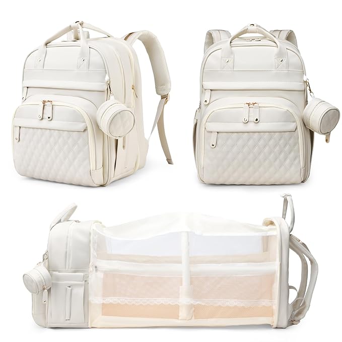 Baby Diaper Bags with Changing Station, Waterproof Diaper Bag Backpack for Moms Dads with USB Charging Port, Baby Shower Gifts, Large Capacity diaper backpack, Beige
