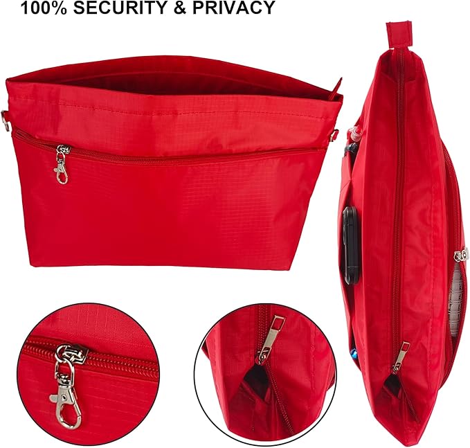 Time Wing Handbag Tote Purse Organizer Insert Bag Liner Shaper Divider Zipper 11 Pockets Compartments Large Red