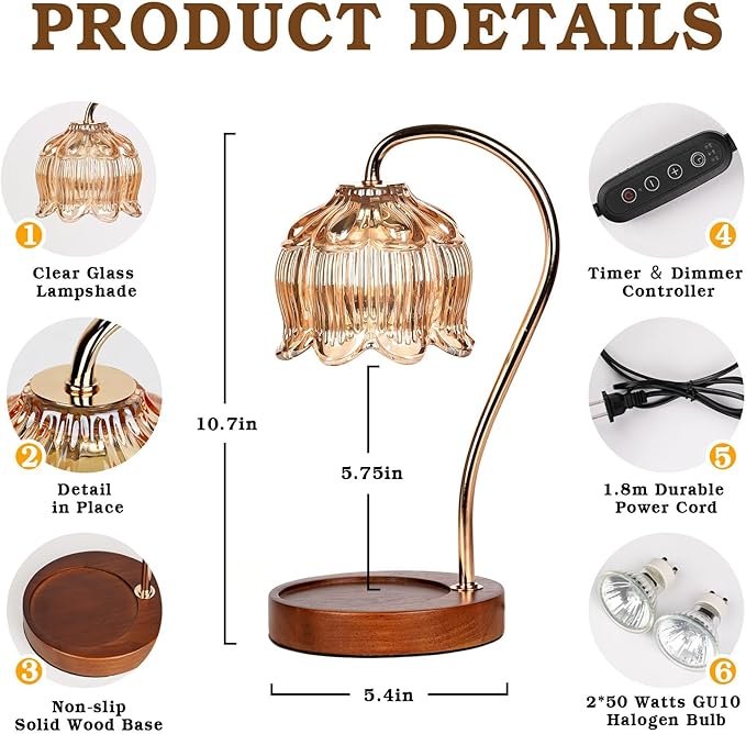 Funistree Flower Candle Warmer Lamp with Timer, Dimmable Candle Lamp Warmer, Mothers Day Birthday Gifts for Women Her Mom, House Warming for New Home Decor, Lotus Wax Warmer for Yankee Candles