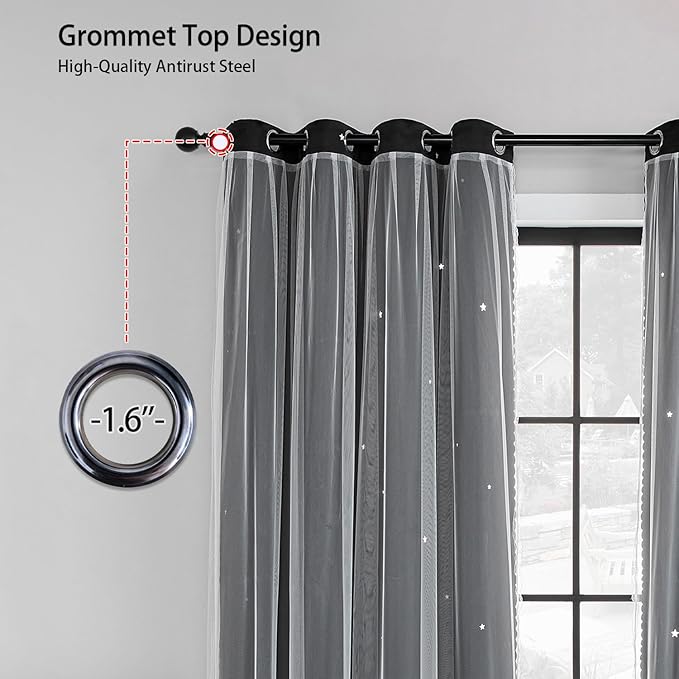 XiDi Blackout Drapes for Bedroom Windows, Unicorn Curtains for Kids Room, 72 in Long x 34 in Wide, 1 Panel Black