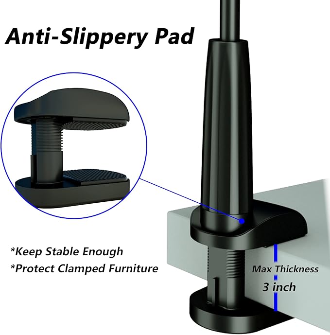 MAGIPEA Cell Phone Clip Bed Stand Holder, with Grip Flexible Long Arm Gooseneck Bracket Mount Clamp for Desk, Compatible with iPhone 17/16 Pro Max, 15, 14 or Other 3.5-7" Devices (Black)