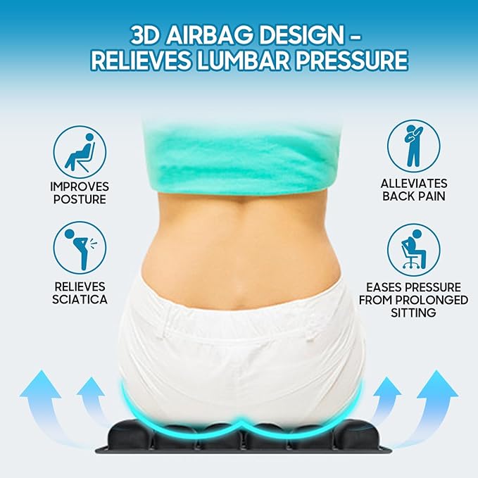 Kimburg 3D Inflatable Seat Cushion, Pressure Relief Design, Protect Lumbar Spine, Portable Travel Seat Cushion Wheelchair Pad for Car Seat, Office Chair, Wheelchair, Stadium