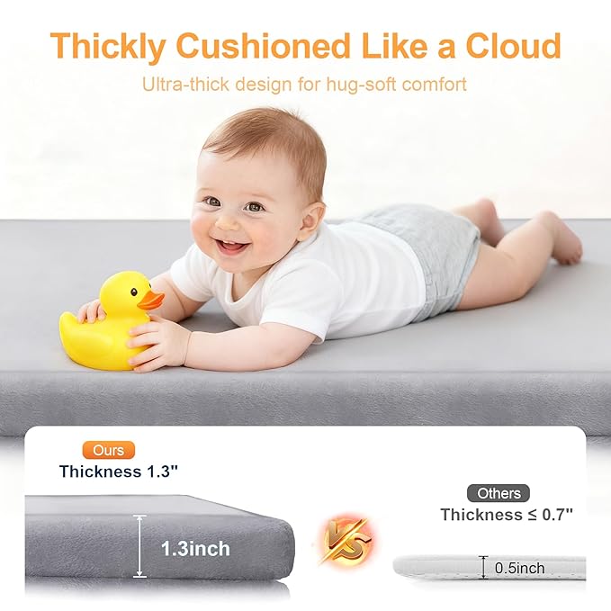 Ultra Soft Baby Play Mat for Floor, 50"x50" Playpen Mat, 1.3" Thick Memory Foam, Non-Slip Tummy Time Mat for Infants, Toddlers, and Kids – Water-Repellent Coral Velvet, Easy Care