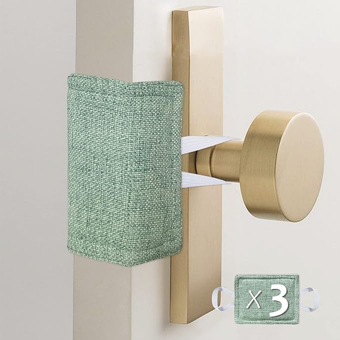 Baby Quiet Door Closer Silencer Cushion, Door Latch Cover Prevent from Locking Noise Reduce for Light Sleepers, Dogs, Cats, Children - 4 x 3 inches, Green, Pack-3