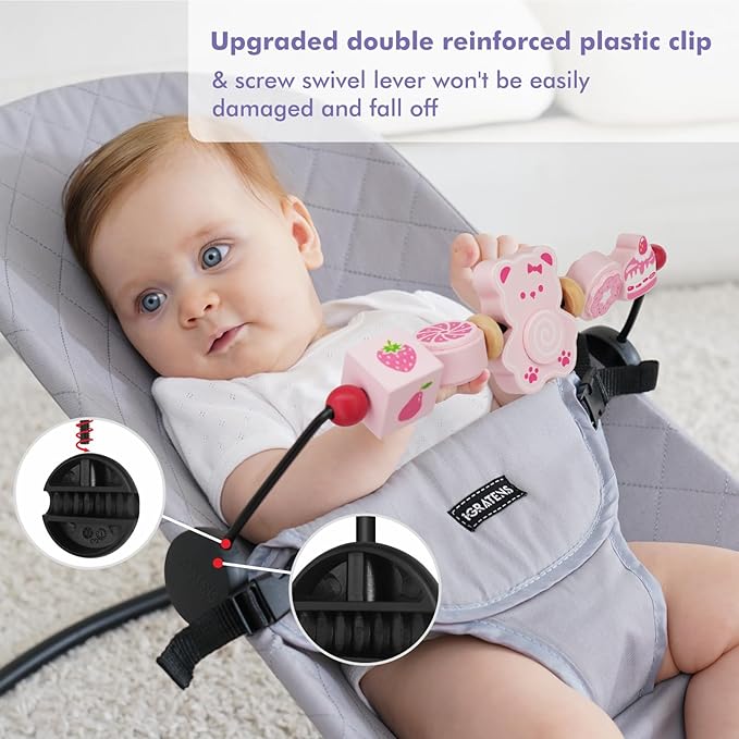 Baby Bouncer Toy Bar, Toy Bar for Baby Bouncer, Warm and Playful Pink Rainbow Design for Baby Girls, Easy to Attach and Remove, Child-Safe Paint, Safe for Babies