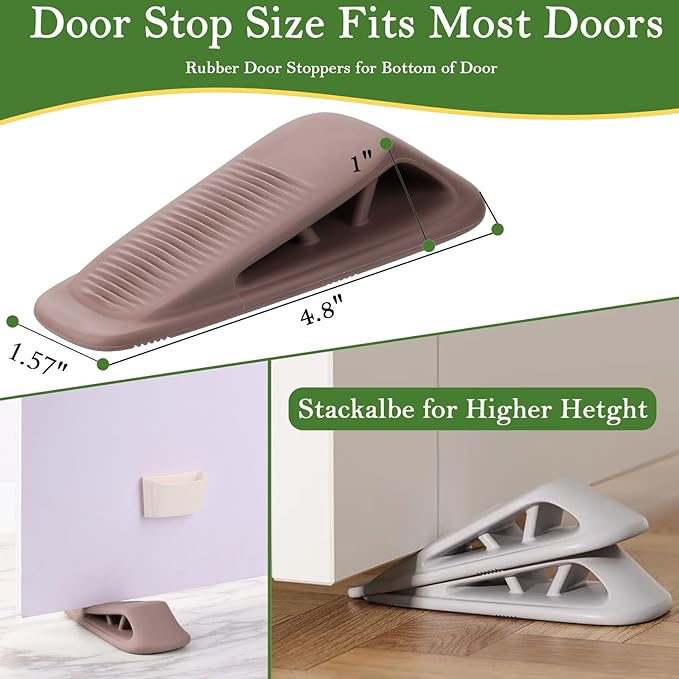 Fursafe&Q Rubber Door Stoppers for Bottom of Door, Door Stop Wedge with Holder, Heavy Duty Doorstops 2 Pack, Wall Protector for Home & Office & School & Commercial Doorstop Keep Open Stack Brown