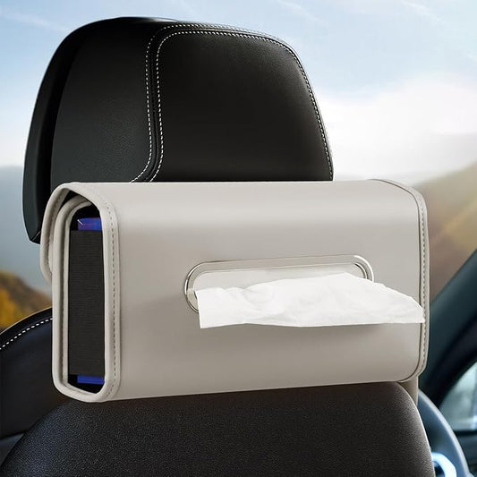 Car Tissue Holder, WHHMK Tissue Box Cover Keep Car Tidy,Premium PU Leather Backseat Napkin Rectangle Organizer, Extra Large Tissue Box Storage in Car Fits for 100-150 Regular Size Tissues,Grey(1 Pack)