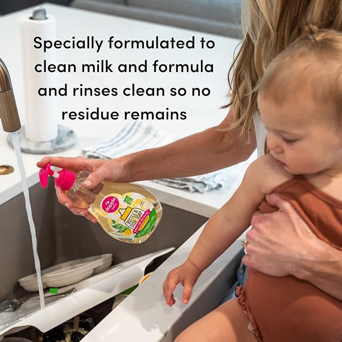 Dapple Baby Fresh Citrus Bottle & Dish Soap - (4 Pack) 16.9 fl oz - Cleans Baby Bottles, Sippy Cups, Pacifiers, Breast Pumps, & More - Gently Removes Milk Film & Odors - Includes 1 Pump