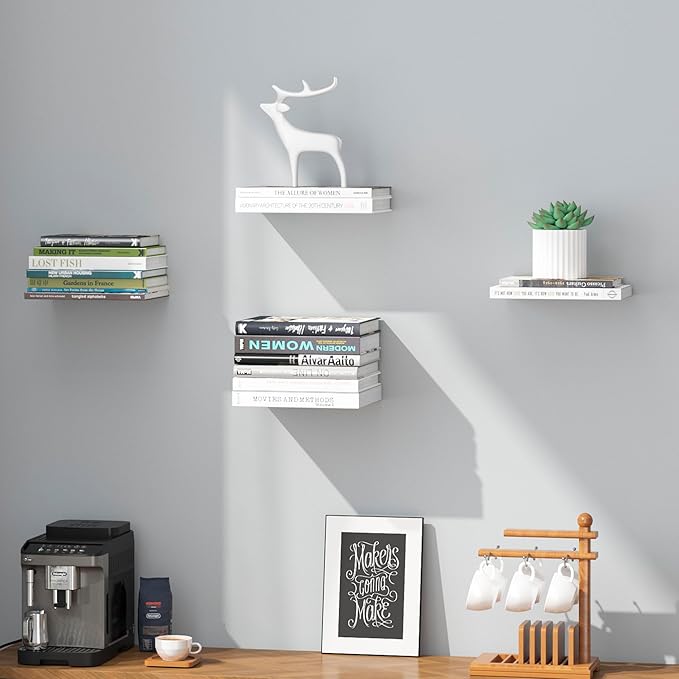 STORAGE MANIAC Floating Book Shelves for Wall Mounted Invisible Floating Bookshelves Heavy-Duty Steel Hidden Bookshelf Hanging Bookshelves for Bedroom Living Room Office, Black 4-Pack