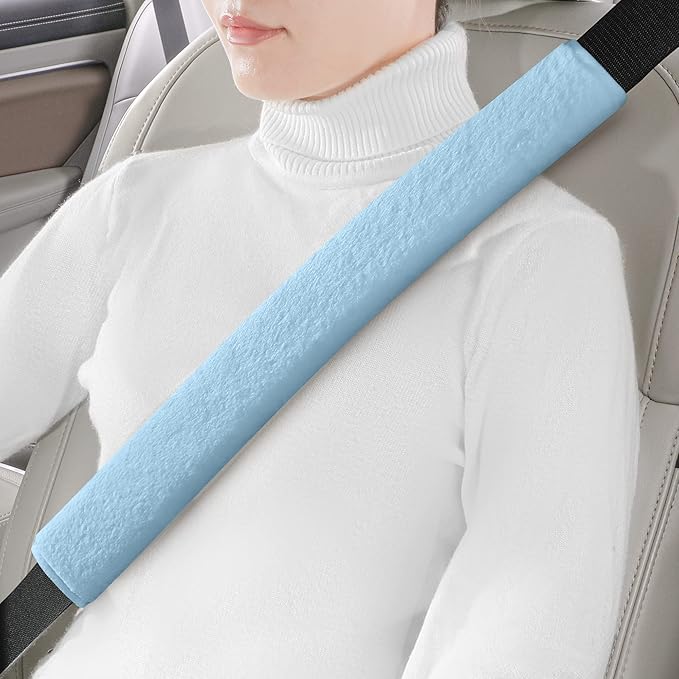 LACDL Extra Long Seatbelt Cover Super Soft Furry for Adults Kids Women & Men, Thick Plush Full Car Seat Belt Strap Cushion, Fluffy Shoulder Pad Protector, Auto Interior Accessories, 1pc, Blue, 15.5in