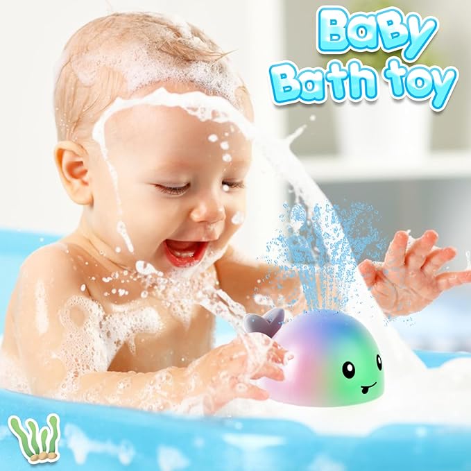 Baby Bath Toys, Toddler Bath Toys for Kids Ages 1-3, Valentines Day Gifts for Babies, 1 2 3 Year Boy Girl Gifts Baby Toy 6-12-18 Months Light Up Whale Bath Toy Sprinkler Bathtub Pool Water Toy