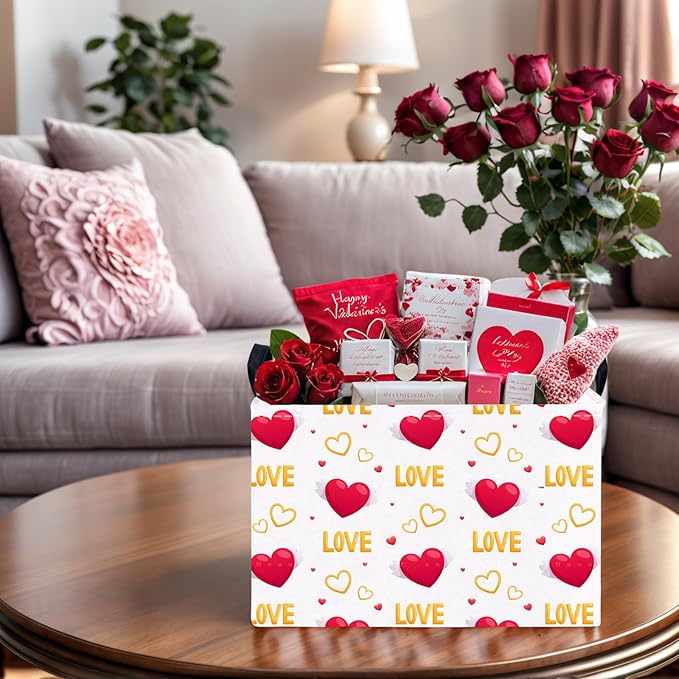 ASKETAM Valentine's Day Basket Gift for Empty Cute Heart Large Storage Bin for Kid and Baby Room Décor (Love Wings Red Heart)