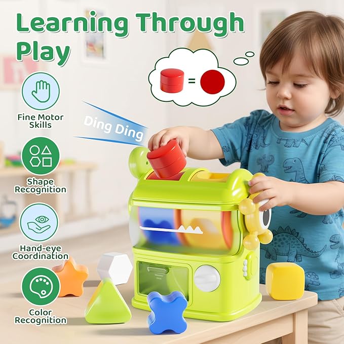 Aprilwolf Montessori Shape Sorter Learning Toys for 1 Years Old, Baby Toys 12-18 Months with 6 Sensory Shape Blocks, Developmental Infant Birthday Gifts for Toddler Age 1 2 3