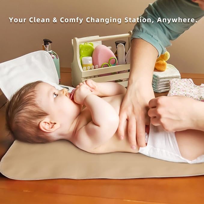 Elantrip Changing Pad for Bed - Leather Changing Pad for Baby, Portable Baby Changing Mat Travel, Compact Diaper Change Mat, Fits Diaper Bag Beige