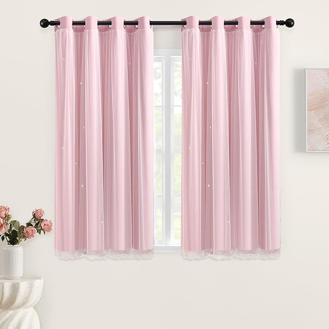 XiDi Light Pink Curtains for Bedroom, Girls Room Blackout Curtains, Kids Room Darkening Curtains Decor, 1 Panel Light Pink52/45/1 US
