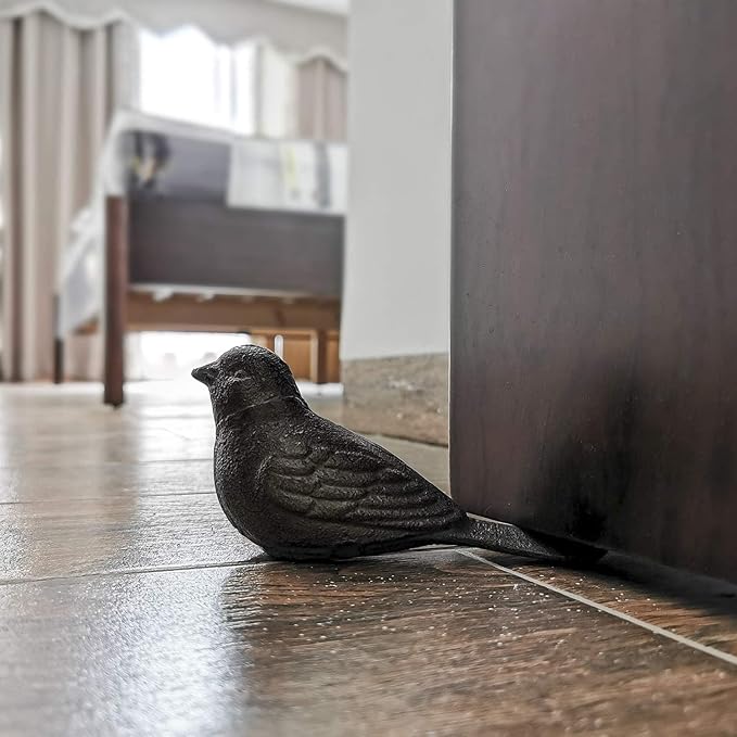 Door Stoppers Floor Decorative Door Stop, Antique Cast Iron Door Stops, Cute Bird Door Stopper Wedge Heavy Duty Doorstop to Keep Door Open, Rustic Dark Brown
