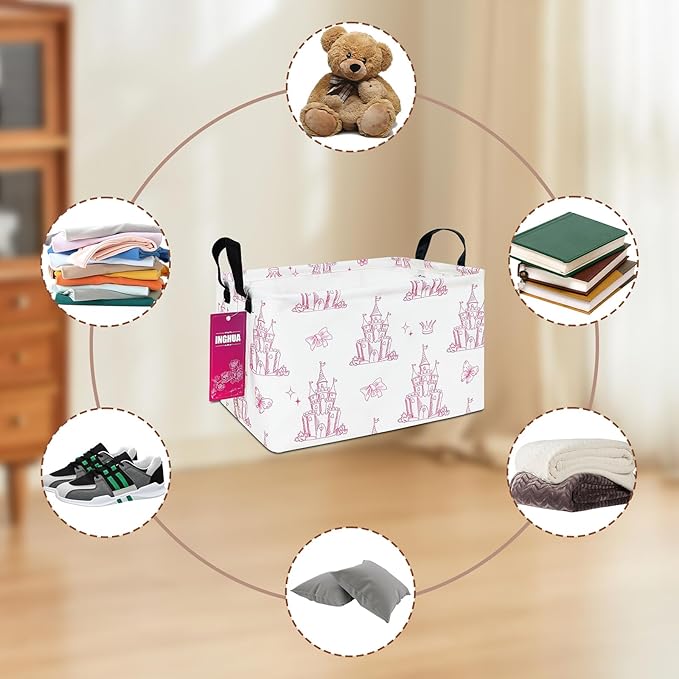 INGHUA Rectangular Storage Basket Fabric Organizer Bin for Toys,Books,Clothes,Gifts,Pets-Perfect for Home,Office,Nursery,Dorm,Shelf(Rec-Shining castles )