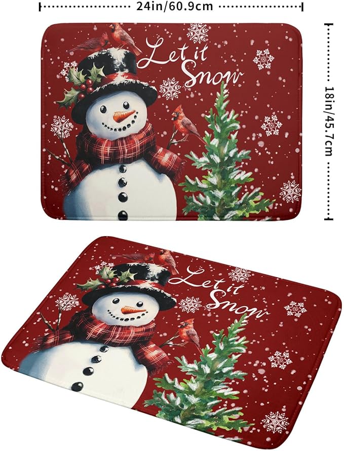 Winter Snowflake Red Dish Drying Mat for Kitchen Counter,Xmas Trees Snowman Cardinal Bird Drying Mat 18 x 24 Inch with High Absorbent Microfiber Drainer Mat for Coffee Bar