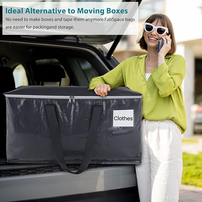 Moving Bags Heavy Duty with Strong Zippers and Handles Collapsible Moving Supplies, Storage Totes for Packing & Moving Storing 93L 4Pack