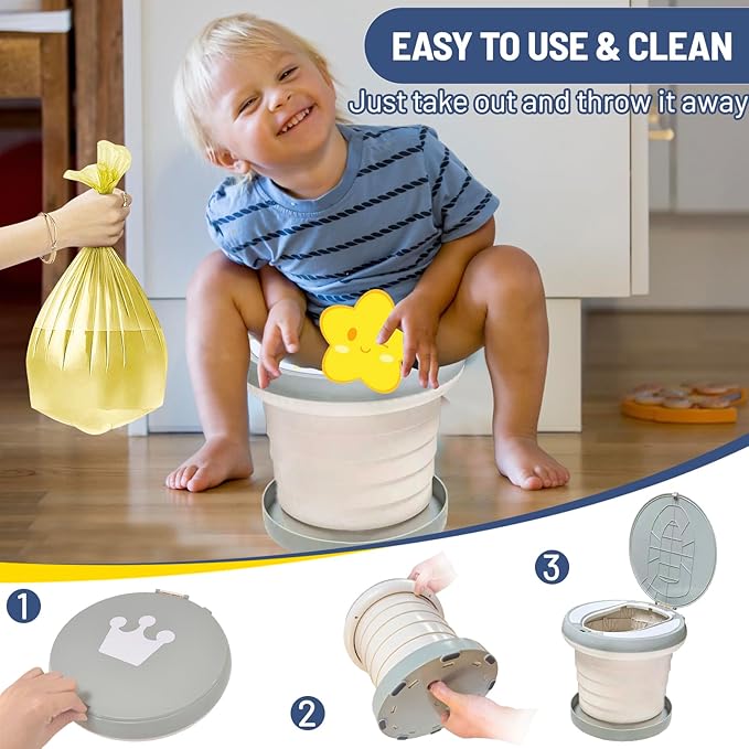 SunnySmile portable, foldable potty seat for toddler, Training Toilet Seat Emergency Toilet for Car, Camping, Outdoor, indoor (grey, large)