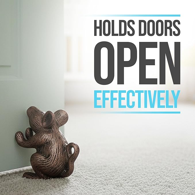 Comfify Cast Iron Mouse Door Stop – One Vintage Rustic Wedge for Bedroom, Bath, or Entry – Rustic Brown Finish