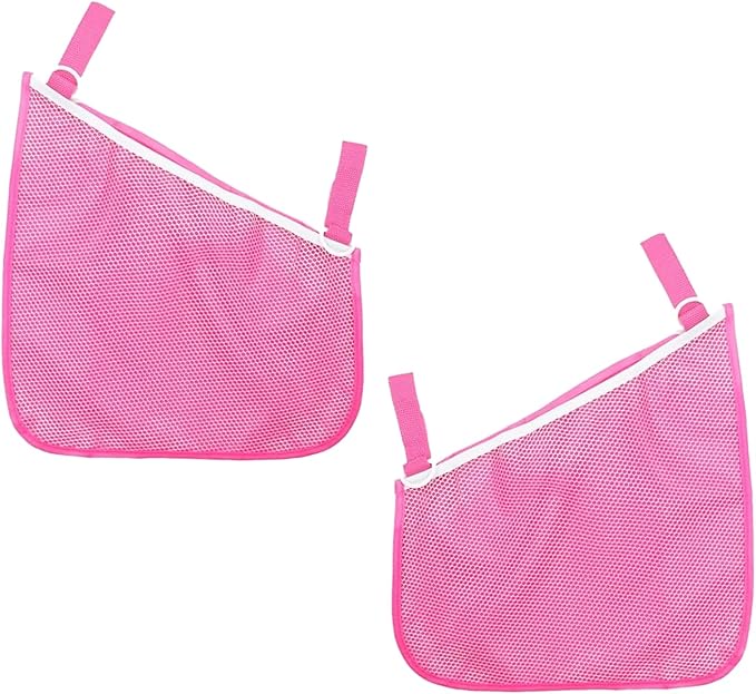 Alovexiong 2 Pack Universal Stroller Organizer Bag, Side Sling Cargo Stroller Net, Non-Slip and Adjustable Straps Storage Mesh Bag for Baby Accessories, Mesh Cargo Net for Stroller Storage - Pink