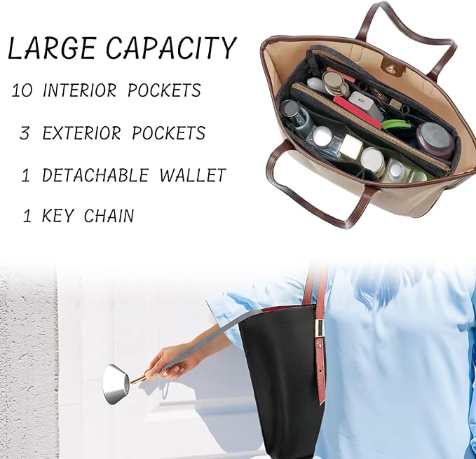 Purse Organizer Insert with Zipper Felt Bag Organizer Handbag Organizer Insert Bag in Grey Large
