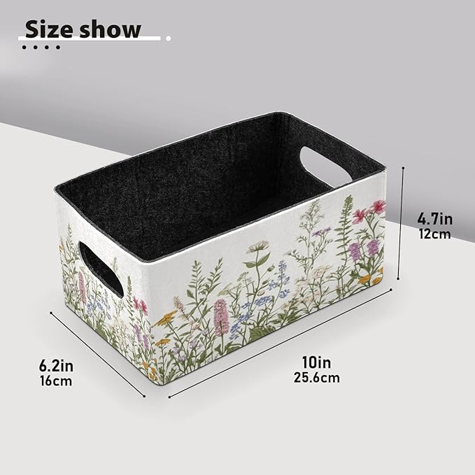 Kcldeci Flower Border Herbs Wild Flowers Plant Storage Bins Baskets for Organizing - 2Pack, Sturdy Foldable Storage Baskets for Shelves Closet Nursery Toy