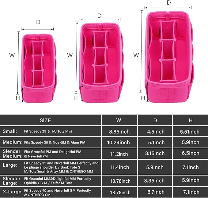 ZTUJO Purse Organizer Insert, Felt Bag Organizer For Handbag Purse Organizer,13 Colors, 6 Size (Small, Rose)