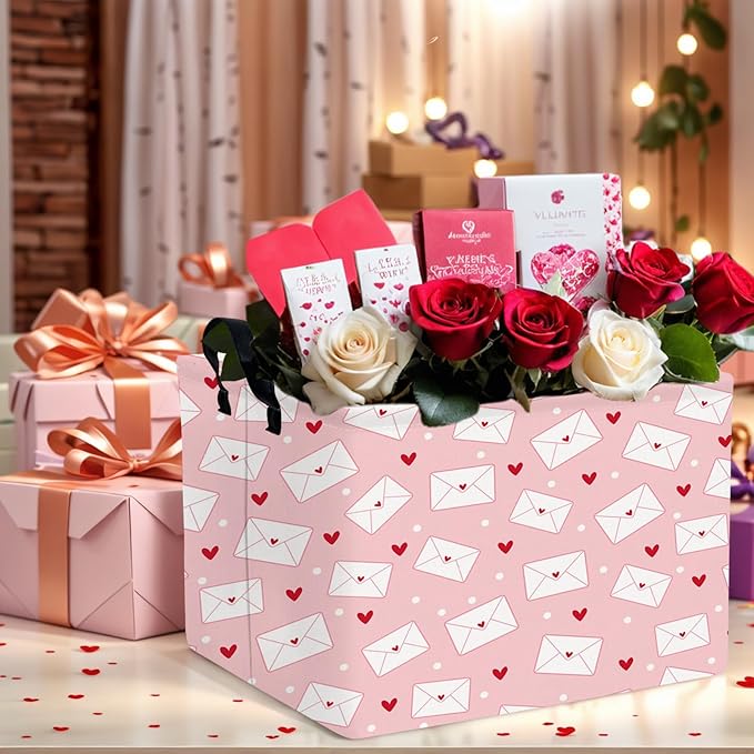 ASKETAM Valentine's Day Basket Gift for Empty Cute Heart Large Storage Bin for Kid and Baby Room Décor (Pink Envelope Love)