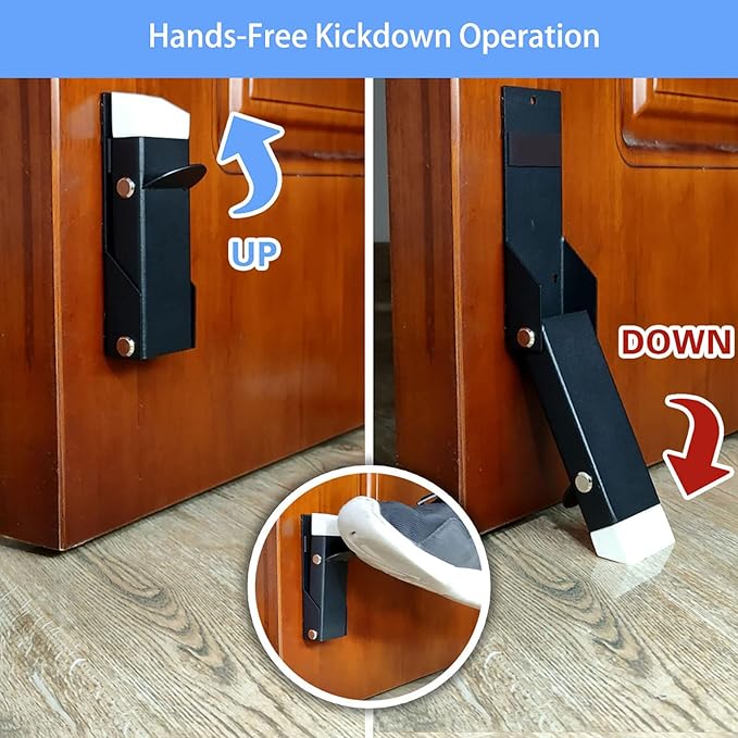 Self Adhesive Door Stoppers for Bottom of Door, No Drilling Door Stop Hold Door Open, Doorstop Holder with Rubber Tip, One Touch Kickdown Door Stop, Doorstopper Door Wedge, 2 Pack