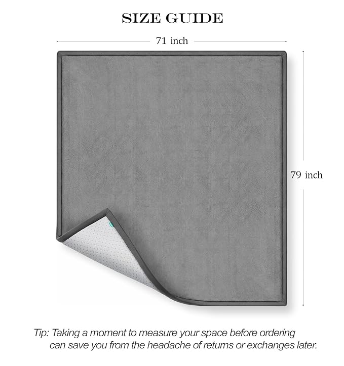 AEOCOO 71x79 Baby Play Mats for Floor, 1.3" Thick Memory Foam Cushion Infant Baby Kids Extra Large Tummy Time Mat, Nursery Rug, CloudSoft Velvet Anti-slip for Crawling, Playroom, Living Room, Grey