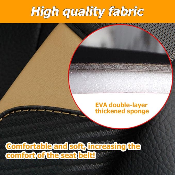 2PCS Car Seat Belt Cover, Carbon Fiber Seatbelt Shoulder Protection, Soft Car Seat Belt Strap Cushion Protect Your Neck and Shoulder, Car Accessories Seat Belt Pad for Car Truck (Beige)