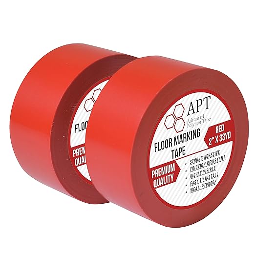 APT, Multi Color Marking Tape, Premium Safety Marking and Dance Floor Splicing Tape, 6 mil Thick (Red, 2 Roll)