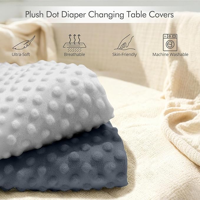 2 Pack Baby Changing Pad Covers, Super Soft Plush Dot Diaper Changing Table Covers Fit 32x16 Inch Changing Table Pad