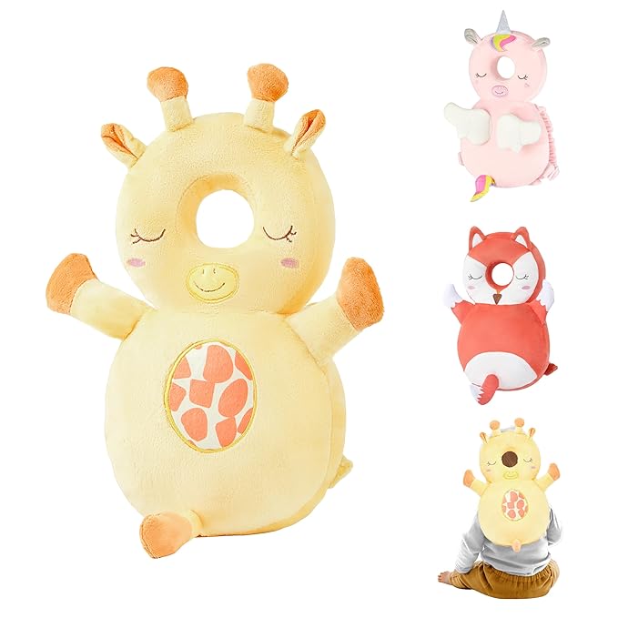 Baby Head Back Protector Backpack Toddler Safety Protector Cushion Pad Soft, Adjustable and Lightweight Design for Safe Walking and Crawling Toddlers Girls and Boys(Giraffe)