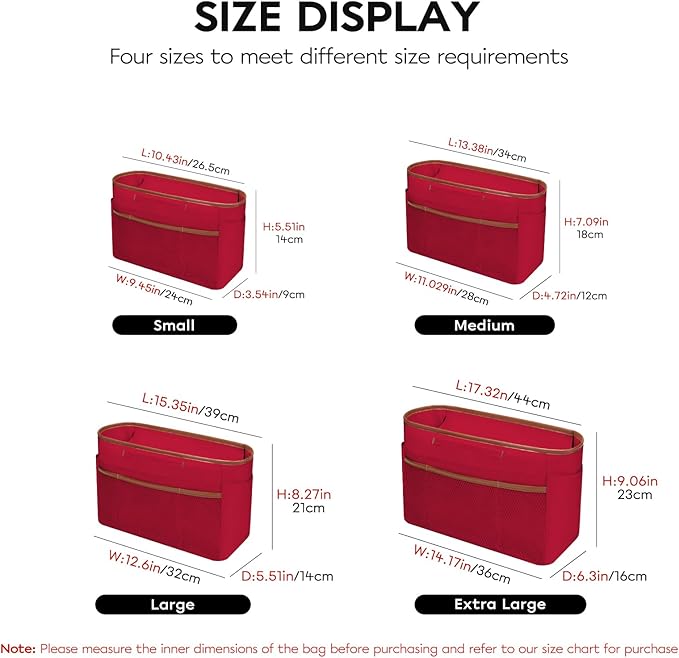 GIVLEFLY Tote Organizer Insert with Multiple Pockets Zipper Purse Dividers with Handle Lightweight Purse Liner with Cup Holder Fit for Longchamp Small Size and Neverful and More (Small,Red)